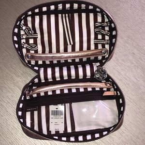 Henri Bendel Brown and White Striped Cosmetic Case
